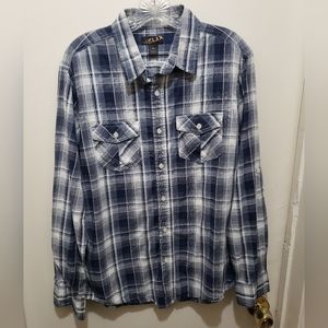 Men's Blue & White Plaid Button Down Shirt